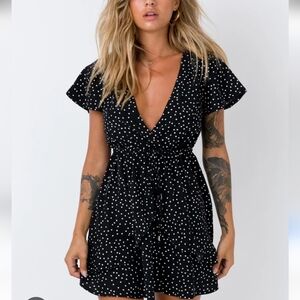 Princess Polly Black and White Polka Dot Ruffle Mini Dress Size 12